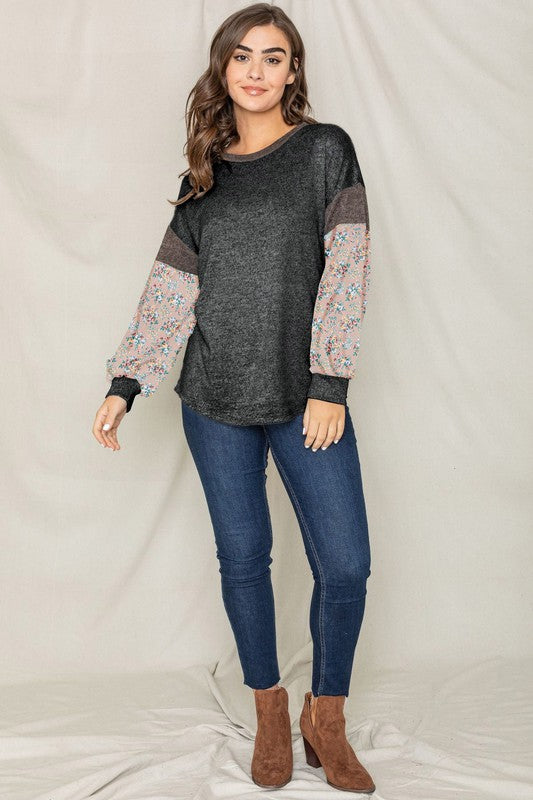 Floral Bishop Sleeve Color Block Tunic