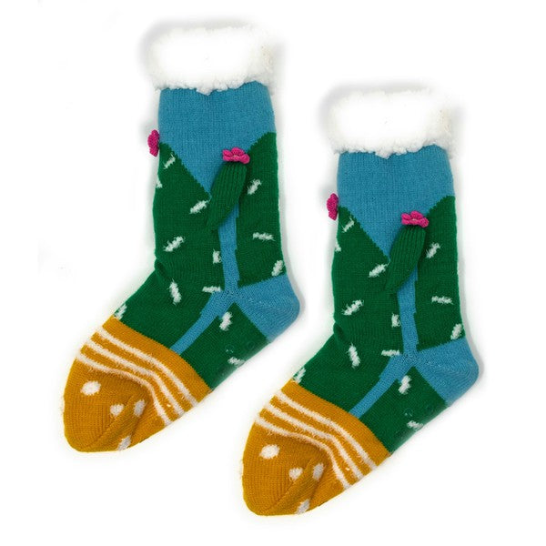 Kids Sherpa Slipper Sock - Cactus Hugs