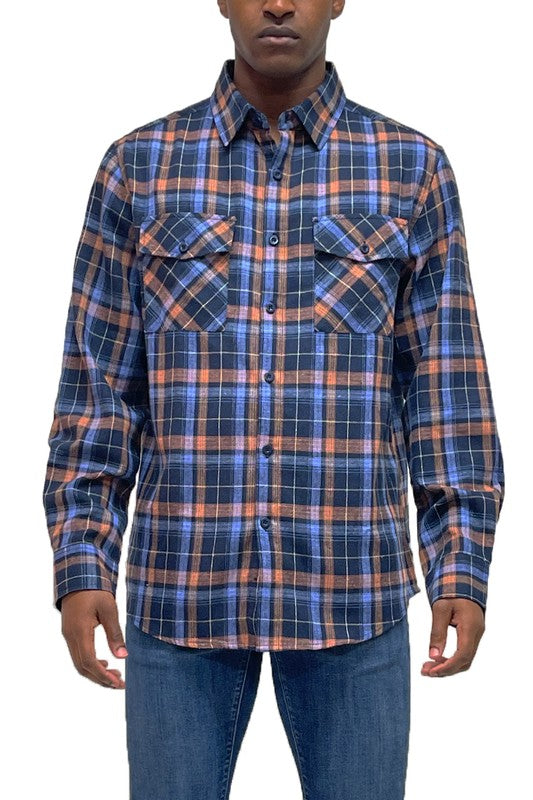 Regular Fit Checker Plaid Flannel Long Sleeve