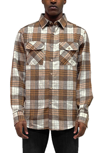 Regular Fit Checker Plaid Flannel Long Sleeve