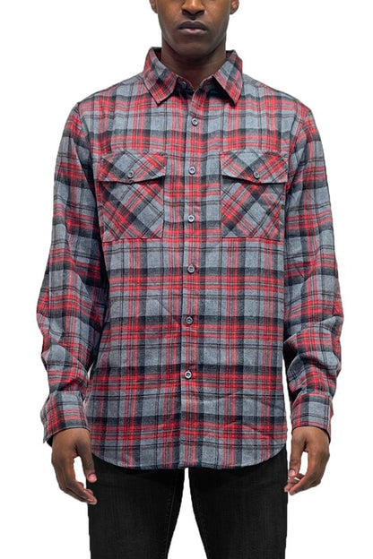 Regular Fit Checker Plaid Flannel Long Sleeve