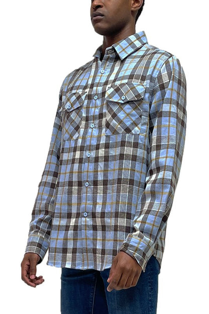 Regular Fit Checker Plaid Flannel Long Sleeve