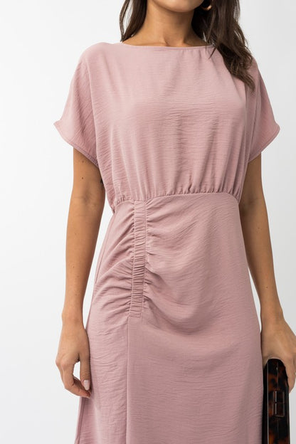 Elastic Shirring Midi Dress