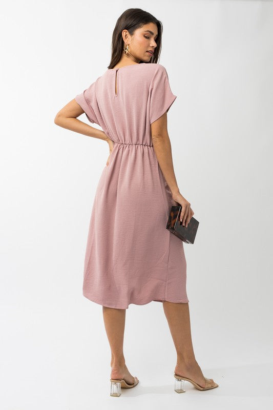 Elastic Shirring Midi Dress