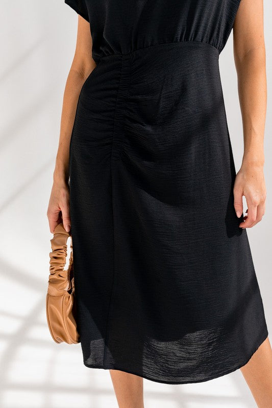 Elastic Shirring Midi Dress