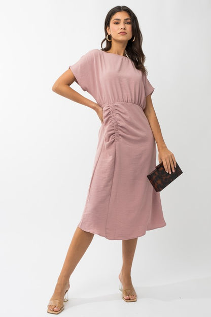 Elastic Shirring Midi Dress