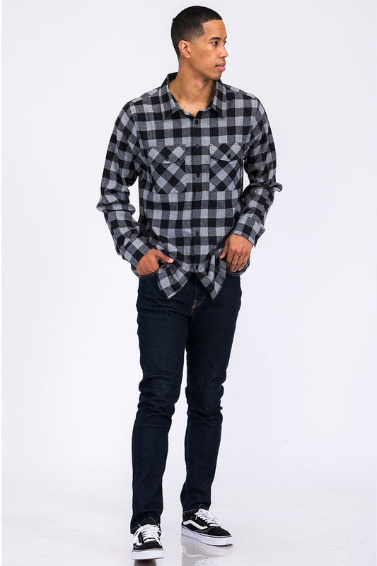 Regular Fit Checker Plaid Flannel Long Sleeve