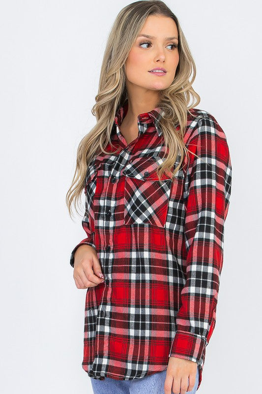 Boyfriend Fit Checker Plaid Flannel Long Sleeve