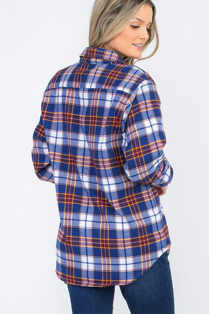 Boyfriend Fit Checker Plaid Flannel Long Sleeve