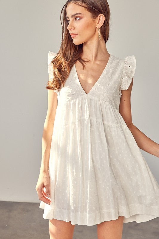 V-Neck Ruffle Detail Romper Dress