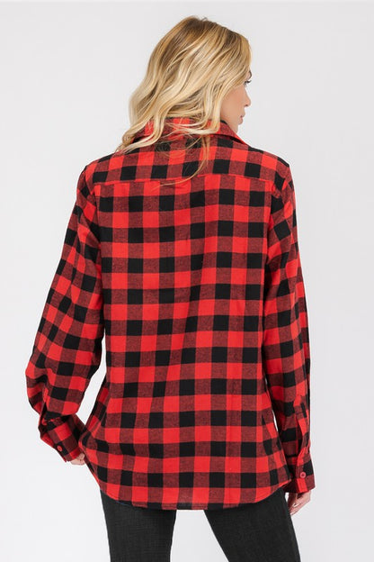 Boyfriend Fit Checker Plaid Flannel Long Sleeve