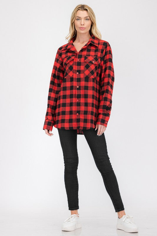 Boyfriend Fit Checker Plaid Flannel Long Sleeve