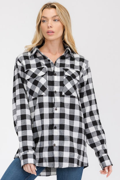 Boyfriend Fit Checker Plaid Flannel Long Sleeve