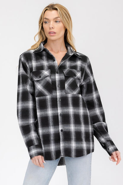 Boyfriend Fit Checker Plaid Flannel Long Sleeve