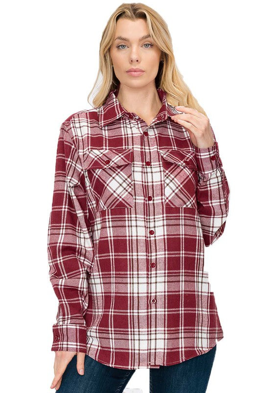 Boyfriend Fit Checker Plaid Flannel Long Sleeve