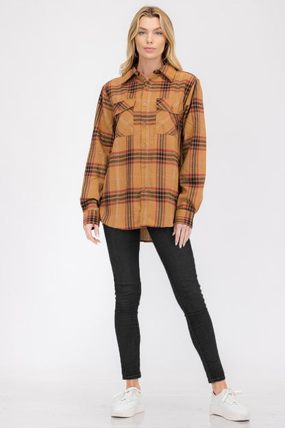 Boyfriend Fit Checker Plaid Flannel Long Sleeve