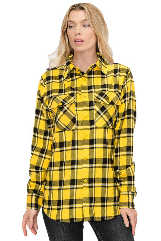 Boyfriend Fit Checker Plaid Flannel Long Sleeve