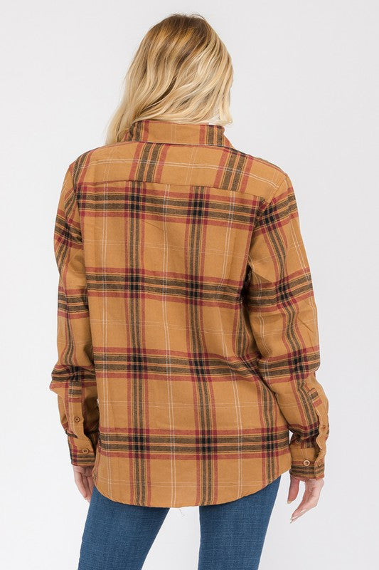 Boyfriend Fit Checker Plaid Flannel Long Sleeve