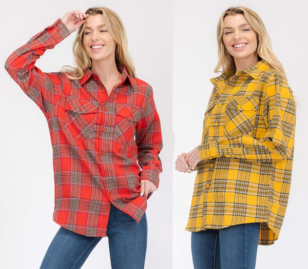 Boyfriend Fit Checker Plaid Flannel Long Sleeve