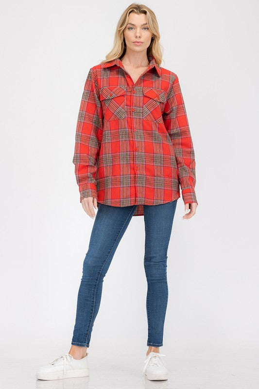 Boyfriend Fit Checker Plaid Flannel Long Sleeve