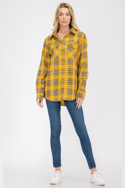 Boyfriend Fit Checker Plaid Flannel Long Sleeve