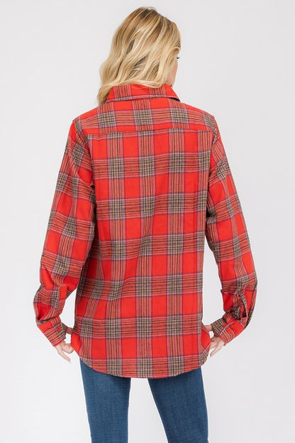 Boyfriend Fit Checker Plaid Flannel Long Sleeve