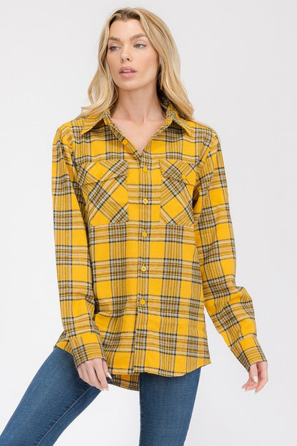 Boyfriend Fit Checker Plaid Flannel Long Sleeve