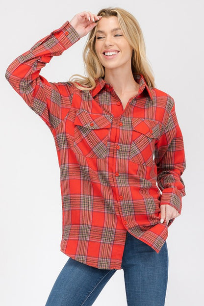 Boyfriend Fit Checker Plaid Flannel Long Sleeve