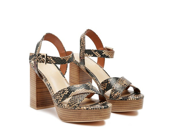 RAG&CO CHYPRE HIGH HEELED BLOCK SANDAL IN TAN