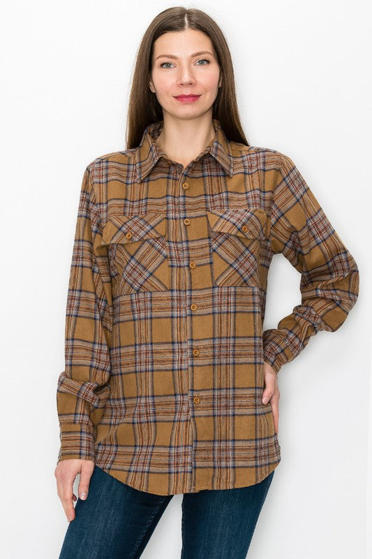 Boyfriend Fit Checker Plaid Flannel Long Sleeve