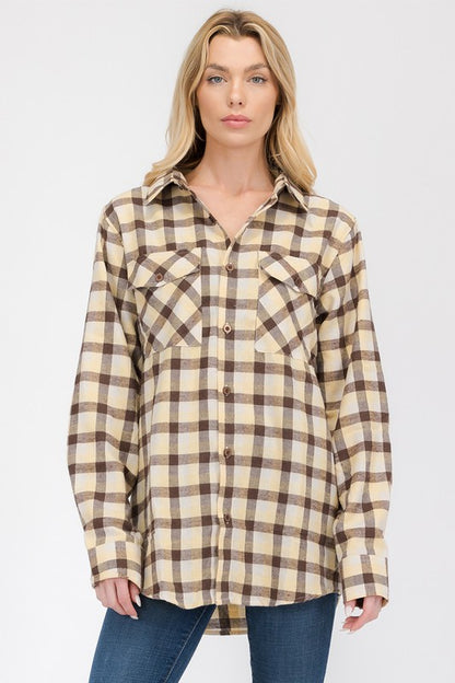 Womens Boyfriend Long Sleeve Flannel Shirt