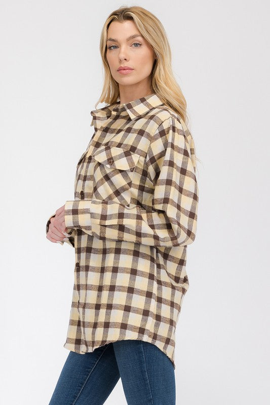 Womens Boyfriend Long Sleeve Flannel Shirt