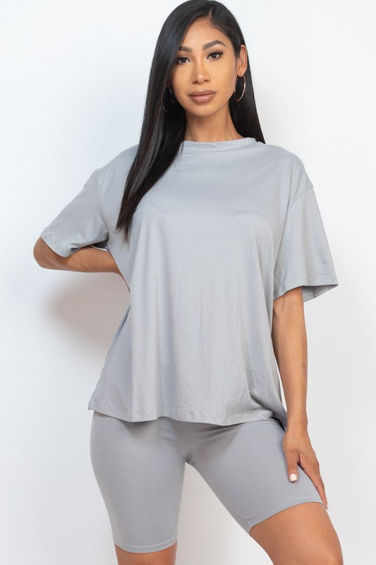 Loose Fit Top oversize shirts & Bike Shorts Set