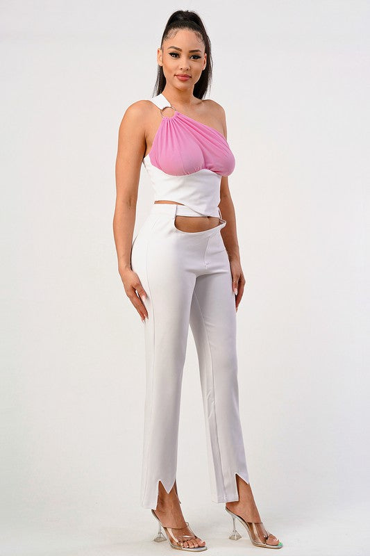 Sophisticate's Pink Accent Halterneck Ensemble