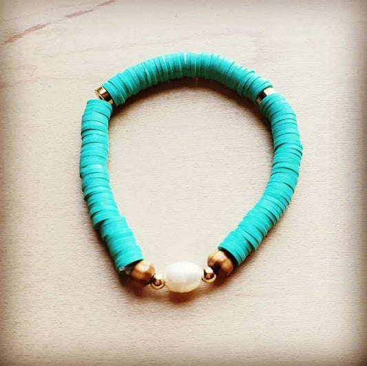 Bracelet Bar-Turquoise and Pearl Stretch Bracelet