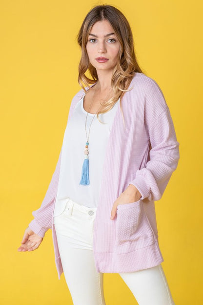 Solid Waffle Knit Cardigan