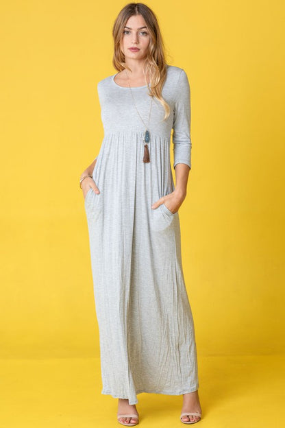 Plus Solid 3/4 Sleeve Maxi Dress