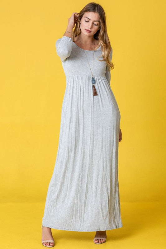 Plus Solid 3/4 Sleeve Maxi Dress