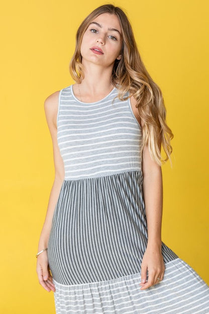 Plus Sleeveless Stripe Tiered Maxi Dress