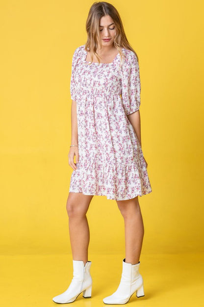 Ditsy Floral Squared Neck Mini Dress