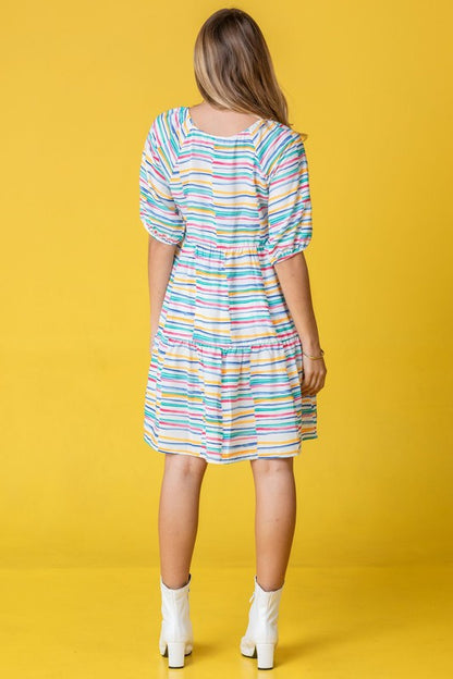 Multi Color Stripe Tiered Dress