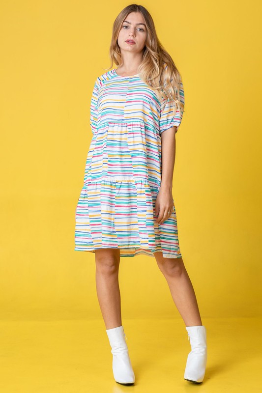 Multi Color Stripe Tiered Dress