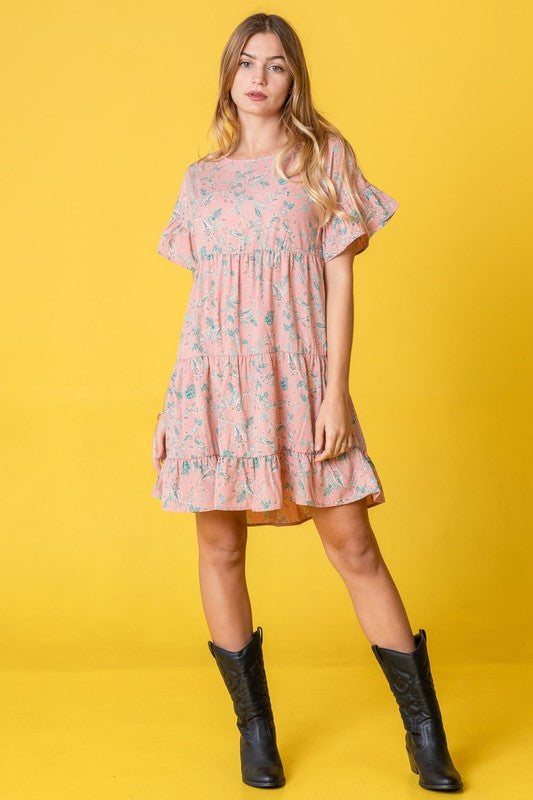 Tiered Ruffle Trim Shift Dress