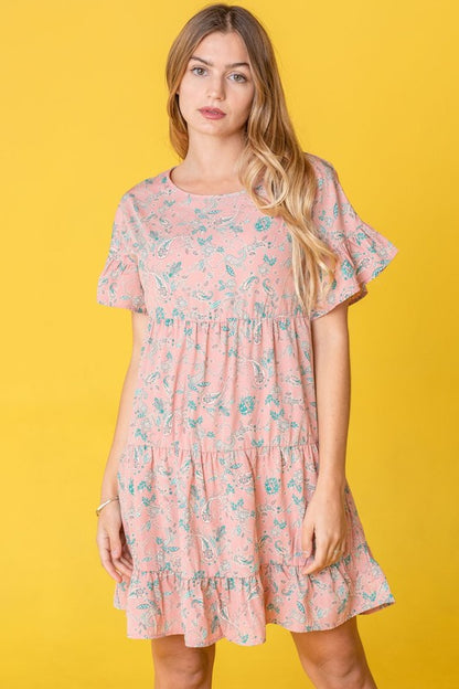 Tiered Ruffle Trim Shift Dress