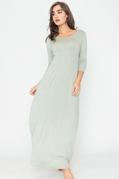 Plus Solid 3/4 Sleeve Maxi Dress