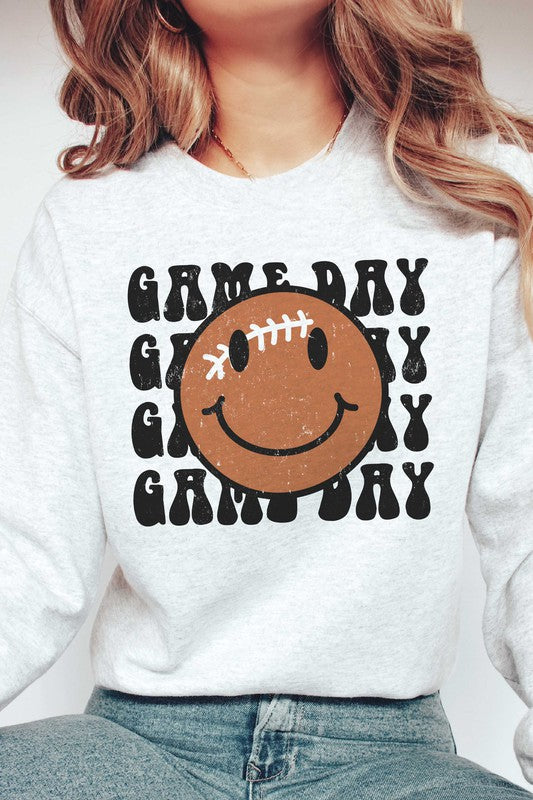 GAME DAY FOOTBALL HAPPY FACE Graphic Sweatshirt