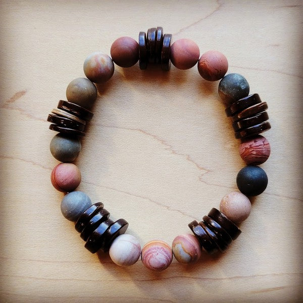 Frosted PIcasso Jasper and Wood Stretch Bracelet