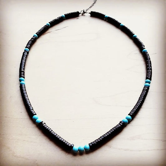 Blue Turquoise and Wood Collar Necklace