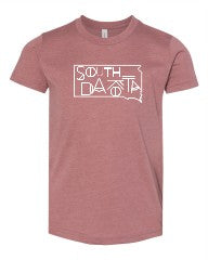 Youth South Dakota Line Font Outline Graphic Tee