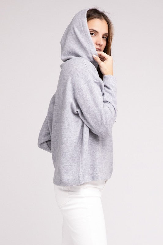 Hooded Brushed Melange Hacci Sweater